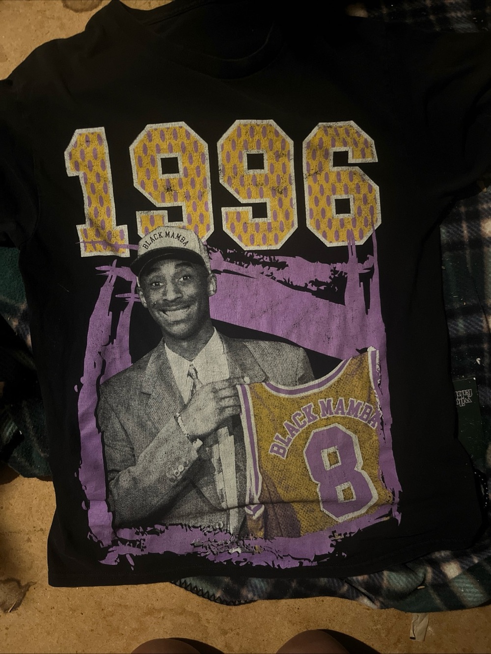 KOBE BRYANT #8 T-SHIRT BLACK MAMBA 1996 Draft Day LAKERS Mens Size L